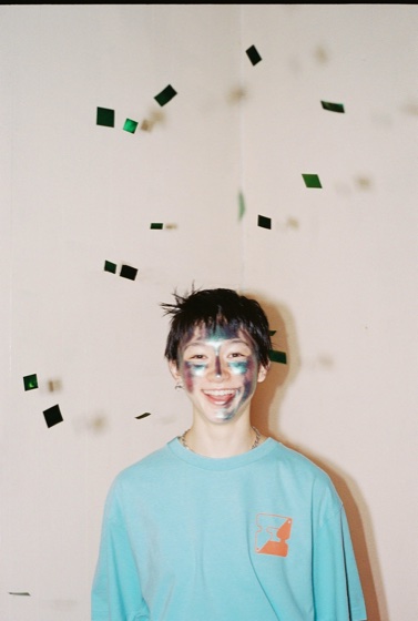 A.S.F. Look — model wearing Ying Yang Block tee, Mint Blue
